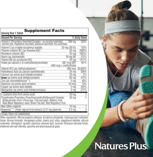 Vista 4 de NaturesPlus Hema-Plex Iron - 10 tabletas de liberación lenta - 85 mg de hierro quelado - Salud total de la sangre - con vitamina C y bioflavonoides