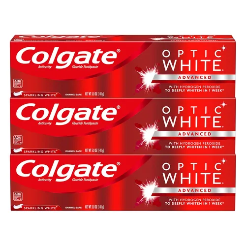 Colgate Optic White – Pasta dental blanqueadora, Menta espumosa, 3 paquete de