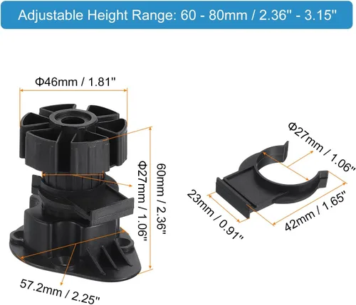 Vista 2 de uxcell Patas ajustables, 4 piezas de 1.811 x 2.362 in – Pie nivelador de muebles, marco de soporte nivelador de patas finas para cama, sofá, mesa