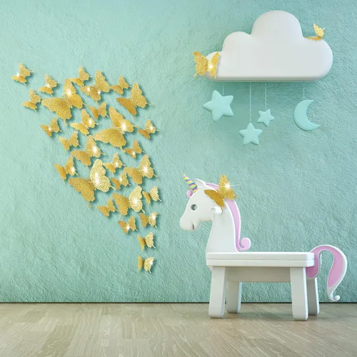 Vista 9 de 48 calcomanías 3D, espejadas, de mariposa, adhesivos para pared, para manualidades, decoración de pared para el hogar, 3 tamaños Negro