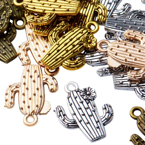 Vista 4 de 40 dijes de flores de cactus, dijes de aleación para plantas, dijes de cactus, suministros de manualidades para manualidades, aretes, collares