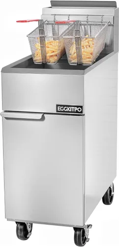 EGGKITPO Freidora comercial de gas de 50 libras, 4 tubos, freidora de gas propano líquido, con certificación CSA, termostato ajustable de 200 ℉ a