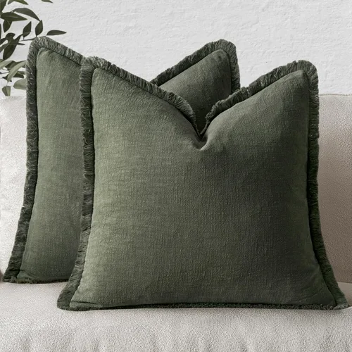 Vista 46 de MIULEE Juego de 2 fundas de almohada decorativas de lino neutro con flecos, fundas de cojín de estilo bohemio con borlas para sofá, cama, sala