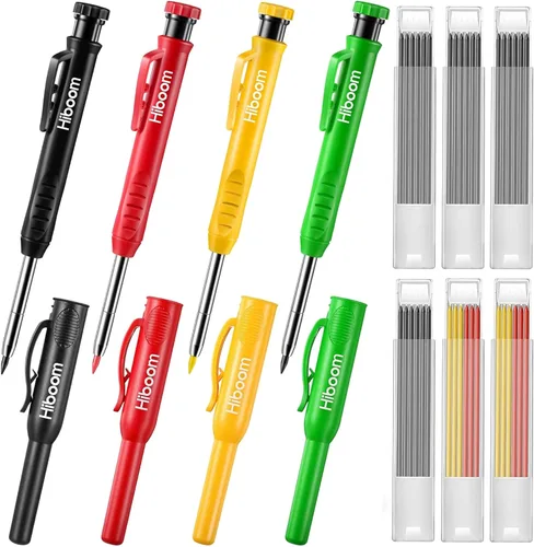 Vista 9 de Hiboom Paquete de 4 lápices de carpintero con 36 repuestos (rojo, negro, amarillo), herramienta de marcado de carpintería resistente de 0.116