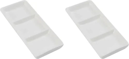 Vista 5 de esowemsn 1 bandeja rectangular de cerámica blanca con 3 compartimentos, para servir aperitivos, especias divididas, vinagre, nueces, aperitivos