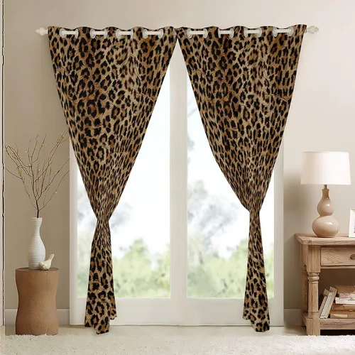 Vista 4 de Feelyou Cortinas opacas con estampado de leopardo de 30% a 50%, cortinas de oscurecimiento con estampado de guepardo para dormitorio, para niños
