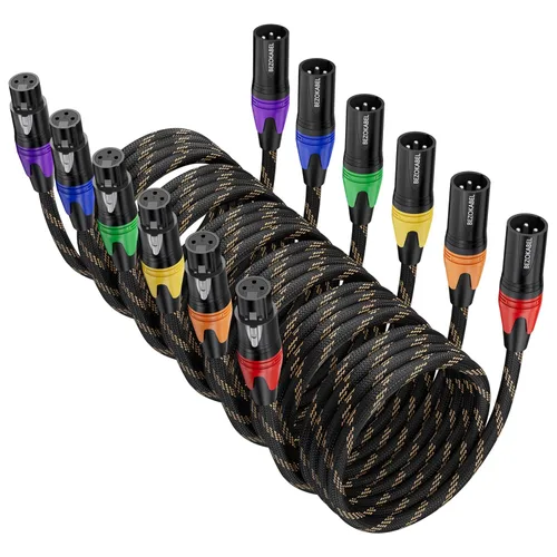 Vista 14 de Cables XLR, cables XLR cortos de 1.5 pies, 6 paquetes, cable de micrófono macho a hembra de nailon trenzado de 3 pines