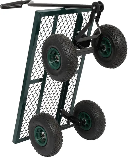 Vista 4 de Outvita Carrito de jardín de cubierta de metal con neumáticos de aire de 10 pulgadas, carrito de carro resistente para granja, patio y carga (verde)