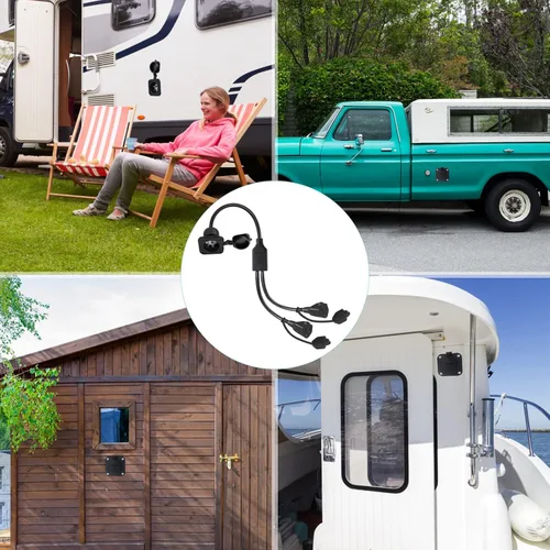 Vista 4 de KUNCAN Enchufe de Puerto de CA de 15A - Toma de Entrada de Alimentación de 125V con Cable de Extensión Doble de 18 Pulgadas, Enchufe NEMA 5-15