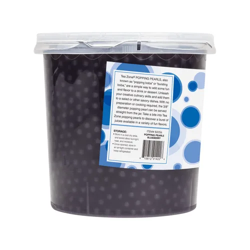 Vista 7 de Tea Zone Popping Pearls. Popping Boba, perlas negras con jugos saborizados, frasco de 7 Lb