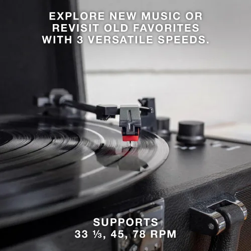 Vista 3 de Victrola Journey - Tocadiscos portátil de maleta con Bluetooth, con altavoces integrados, reproductor de discos de vinilo de 3 velocidades, salida