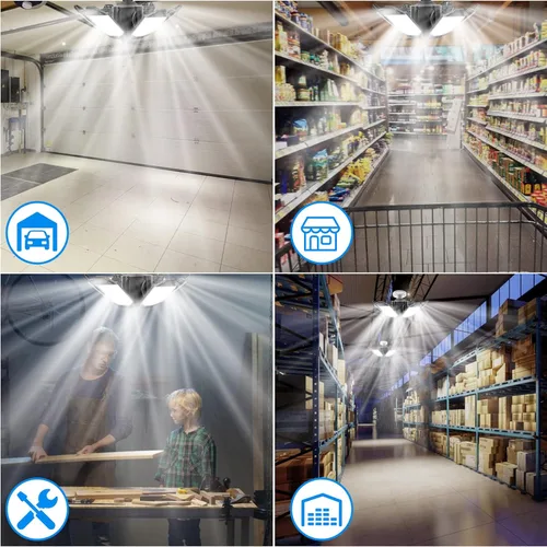 Vista 7 de Luces LED para garaje, 20000 lúmenes, 6500 K, luz LED brillante para tienda con 6+1 paneles deformables, luz de sótano, luces de techo de garaje