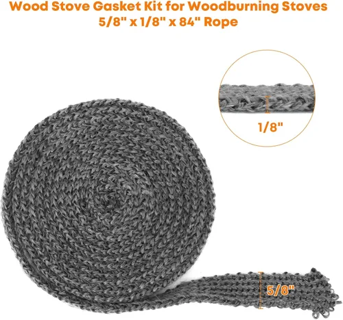 Vista 3 de Stanbroil Sello de cuerda plana de fibra de vidrio impregnado de grafito y kit de junta de cemento de alta temperatura de repuesto para estufas