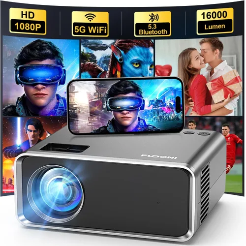 Vista 9 de FUDONI Proyector con WiFi y Bluetooth, soporte 4K para exteriores, proyector HD 1080P Max 300 pulgadas, proyector portátil de cine en casa