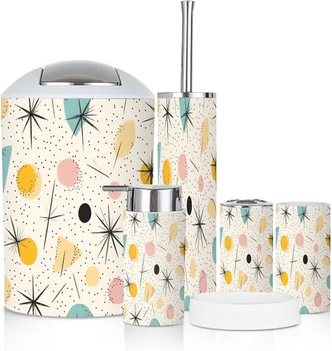 Vista 15 de Bathroom Accessory Set 6 Piece Emerald Cactus Vibrant Sky Stained Glass Western Scene Trash can, Toothbrush Holder, Soap Dispenser, Soap Dish