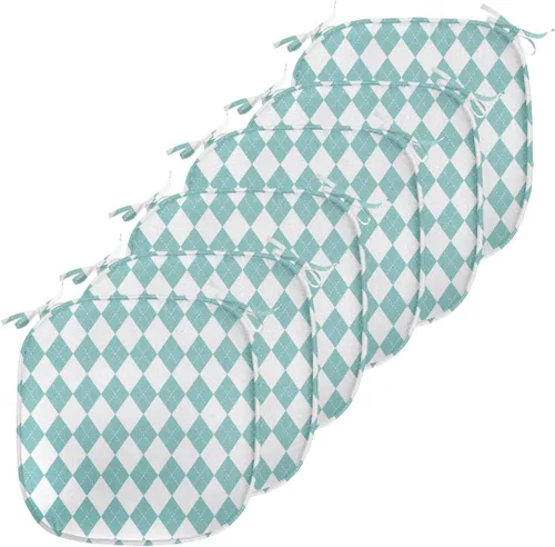 Vista 167 de Lunarable Juego de 4 cojines de asiento para silla, diseño de pétalos de flores de iris florecientes, arte de forma desgastada, acolchado de asiento