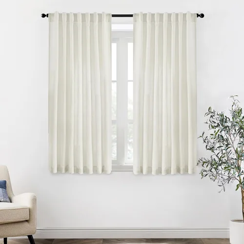 Vista 59 de XTMYI - Cortinas transparentes de 54 pulgadas de largo, juego de 2 paneles para baño, cortinas cortas de lino y algodón con semi privacidad