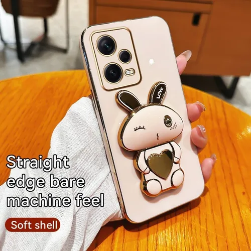 Vista 4 de Funda de silicona compatible con Redmi Note 12 Pro + con bonito soporte de conejo de dibujos animados para Redmi Note 12 Pro + delgado TPU