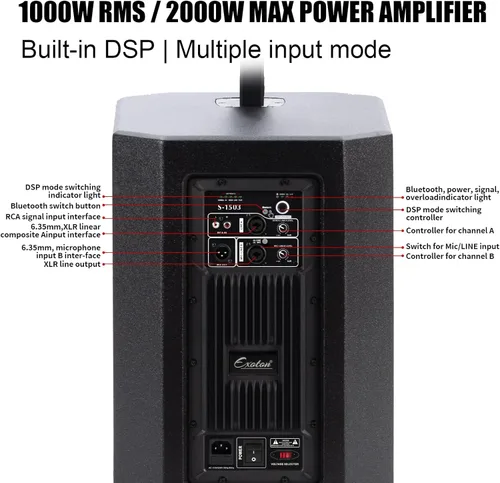 Vista 2 de (Lanzamiento esperado: mediados de mayo) EXOTON S-1503 Line Array Column DJ System con subwoofer alimentado de 15 pulgadas, 2000 W, 125 dB SPL