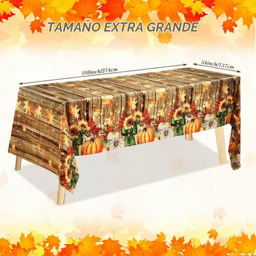Vista 3 de Tranqun 4 manteles de plástico de otoño con diseño de calabaza, 108 x 54