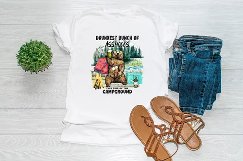 Vista 2 de Camping Drunkest Bunch of Assholes Sublimation Transfer, Ready to Press Sub Image, Camp, Outdoors, Shirt/Mug, DIY Shirt, Camper, Summer (Mug x1-3")