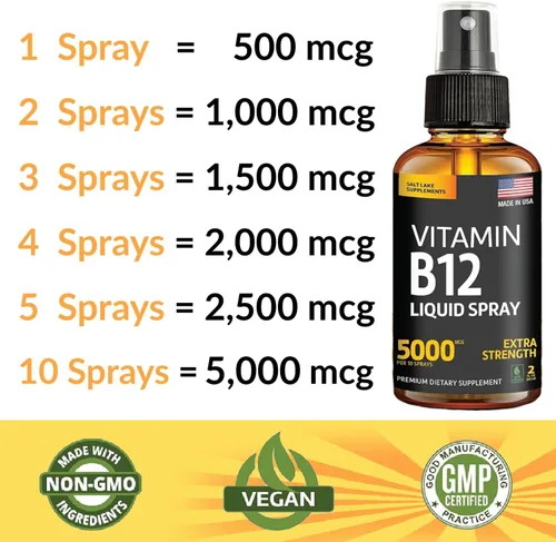 Vista 4 de Paquete de 2 – Spray líquido B12 de 5000 mcg – Vitamina B12 sublingual – Spray de vitamina B12 vegano – Metilcobalamina Vitamina B12 líquido que