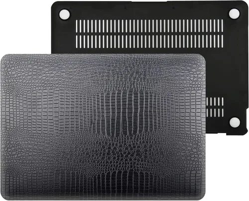 Vista 2 de Funda rígida de piel de cocodrilo negra compatible con MacBook Air de 13 pulgadas 2021 versión 2020 A2337 M1/A2179 con retina y Touch ID, AMCJJ