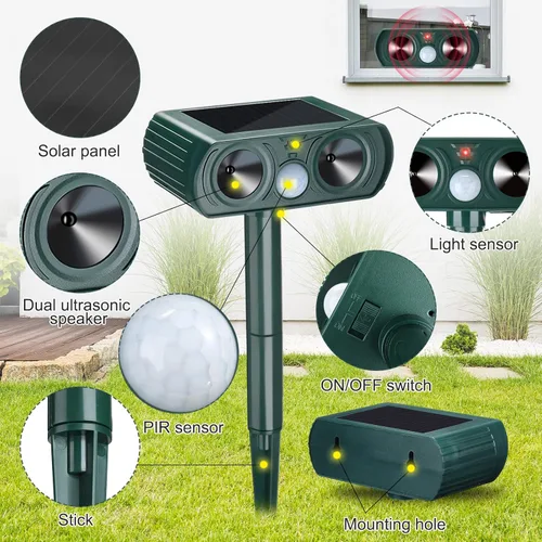 Vista 3 de Paquete de 3 repelentes solares ultrasónicos de animales, impermeable, repelente de perros y gatos al aire libre con sensor de movimiento