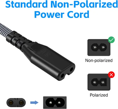 Vista 3 de Cable de alimentación de CA de 10 pies (1 unidad), cable de alimentación de TV de 2 puntas, cable trenzado de nailon de repuesto para Xbox One S