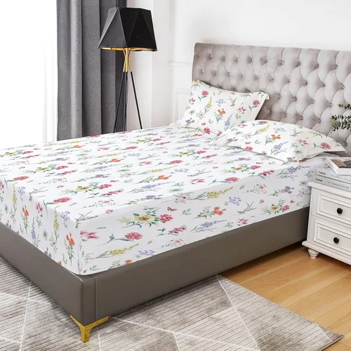 Vista 7 de YIYEA Sábana bajera tamaño matrimonial con funda de almohada, estampado floral de primera calidad, microfibra cepillada de 1800 hilos, tamaño de 16