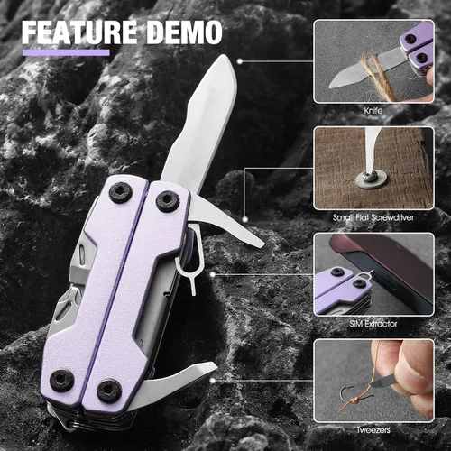 Vista 6 de Multiherramienta con navaja de bolsillo, regalos para hombres y mujeres, multiherramienta mini EDC de 11 en 1 con destornillador, tijeras, extractor