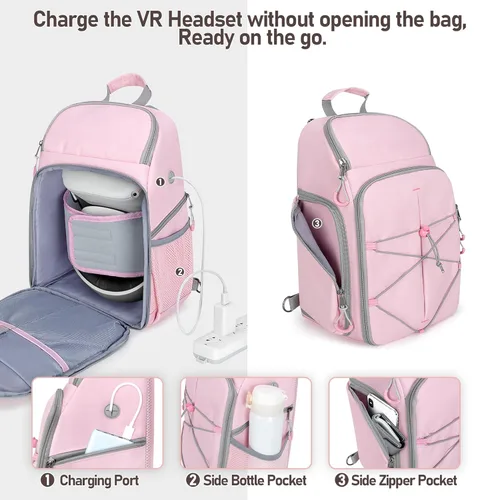 Vista 3 de Carrying Case Compatible with Oculus Meta Quest 2/Quest 3/Quest 3S/VR Elite Strap, Travel Storage Bag Backpack with Separate Room for Touch