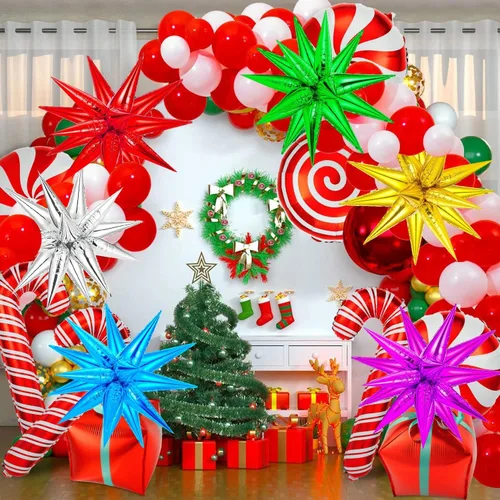 Vista 8 de 72 unidades de globos de estrella, grandes globos de cono de estrella metálicos de 26 pulgadas, globos de papel de aluminio de explosión colorida