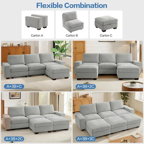 Vista 4 de TEKAMON Sofá modular de 100 pulgadas con almacenamiento de asientos, sofá en forma de U con otomanas móviles, sofá de tela de felpilla para sala