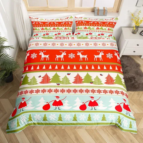 Vista 14 de Juego de funda de edredón con diseño de ciervo de cabaña, tamaño twin, juego de ropa de cama rústica de tablón de madera de árbol de Navidad