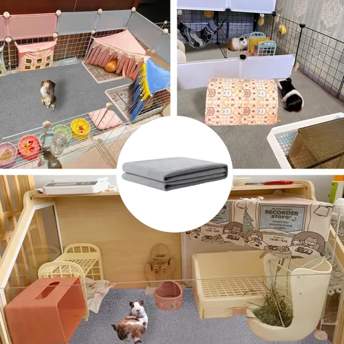 Vista 5 de Forro para jaula de conejillo de indias, paquete de 2 – Lavables, reutilizables, a prueba de fugas, almohadillas de cama de vellón para animales