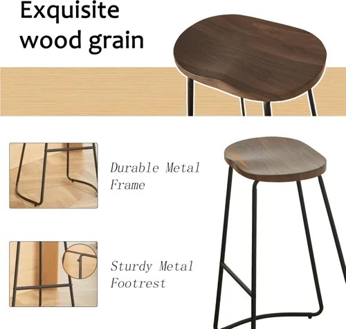 Vista 36 de HeuGah Juego de 4 taburetes de bar con asiento de silla de montar con patas de metal, taburetes rústicos de altura de mostrador sin respaldo