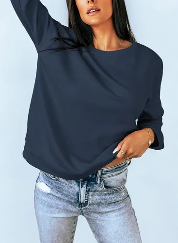 Vista 3 de Dokotoo Sudadera casual con cuello redondo para mujer, holgada, suave, de manga larga