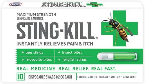 Sting-kill Hisopos anestésicos de primeros auxilios, alivio instantáneo del dolor y la picazón de las picaduras de abejas y picaduras de insectos,
