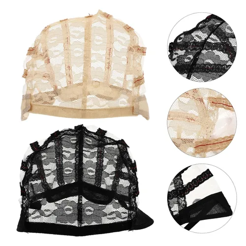 Vista 6 de Gorras de peluca negras, 2 piezas, gorras de peluca de malla estirables, gorras de tejido de peluca ajustable, accesorios de peluca de cosplay