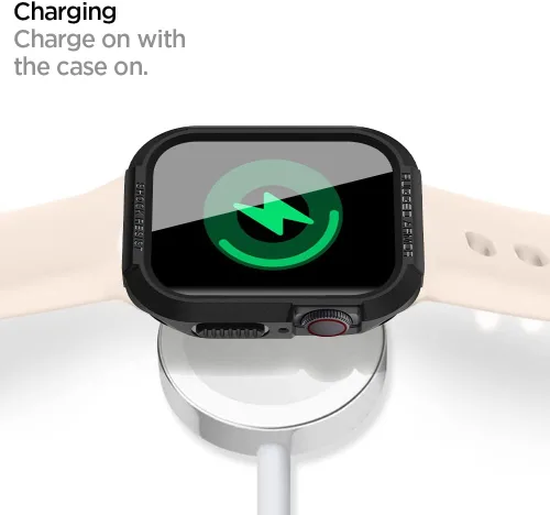 Vista 7 de Spigen Rugged Armor - Carcasa diseñada para Apple Watch Series SE3/9/8/SE2/7/6/SE/5/4 45mm/44mm, cubierta duradera de TPU - Negro