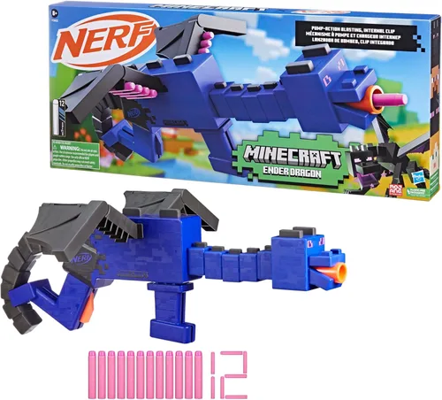 Vista 8 de NERF Minecraft Ender Dragon Blaster, clip interno de 4 dardos, 12 dardos de espuma NERF Elite, diseño inspirado por el mob del juego
