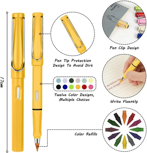Vista 2 de Ainiv Lápiz sin tinta de color, 12 juegos de lápices infinitos reutilizables eternos con 12 puntas reemplazables de colores adicionales