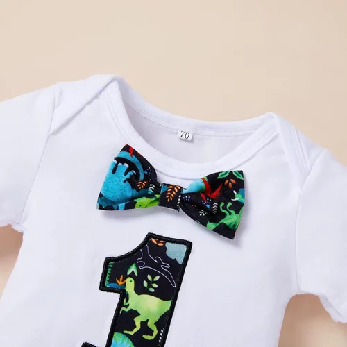 Vista 4 de GRNSHTS Ropa divertida para el primer cumpleaños para bebé niño con pajarita enterizo para pastel