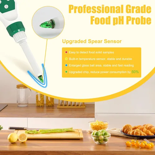 Vista 3 de Medidor digital de pH para alimentos, probador de pH de alimentos con sonda de pH de alta precisión para masa madre y pan, medidor de pH