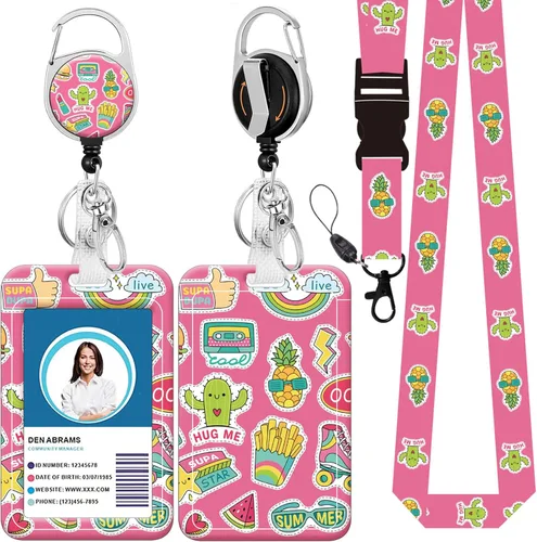 Vista 18 de Cordón para credencial y soporte para tarjetas de identificación, carretes retráctiles con clip para cinturón de carrete de mosquetón, cordón