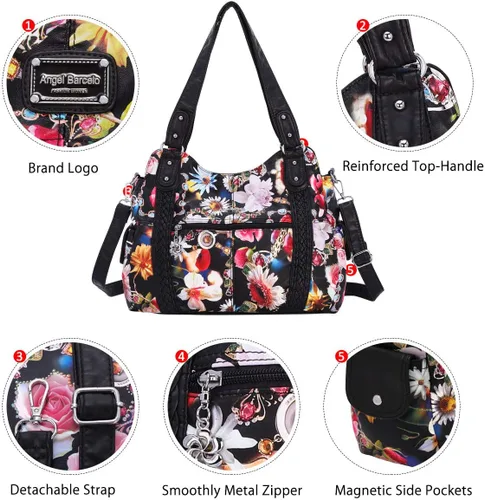 Vista 111 de Angel Barcelo - Bolsa de hombro amplia para mujer, diseño Hobo, cuero lavado
