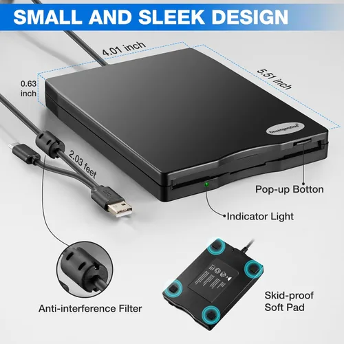 Vista 8 de Lector de disquete, unidad de disquete USB externa de 3.5 pulgadas, no compatible con Mac, compatible con Windows 11/10/10 Pro/8/7/2000/XP
