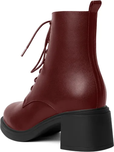 Vista 14 de ROSERWISH Botas altas de tacón bajo y grueso para mujer, con cordones, cómodas, modernas, con puntera redonda, de 2.5 pulgadas