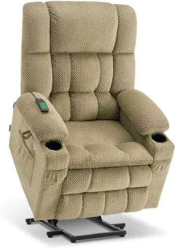 Vista 37 de MCombo Silla reclinable eléctrica de doble motor para personas mayores, silla elevadora plana con calor y masaje, silla elevadora pequeña, Beige